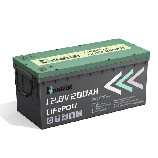 Bunfloe LiFePO4 Battery Lithium 12V 200AH, Deep Cycle 8000+ with 100A BMS, 2560W Load Power, Widely Used for Marine, RV, Solar, Boat